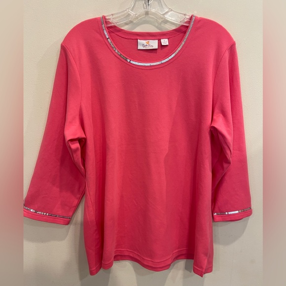 Quacker Factory Long Sleeve Tee Top with Sequins - Picture 1 of 7
